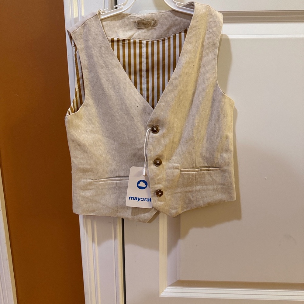 Mayoral Kids Tan Vest with Striped Lining
